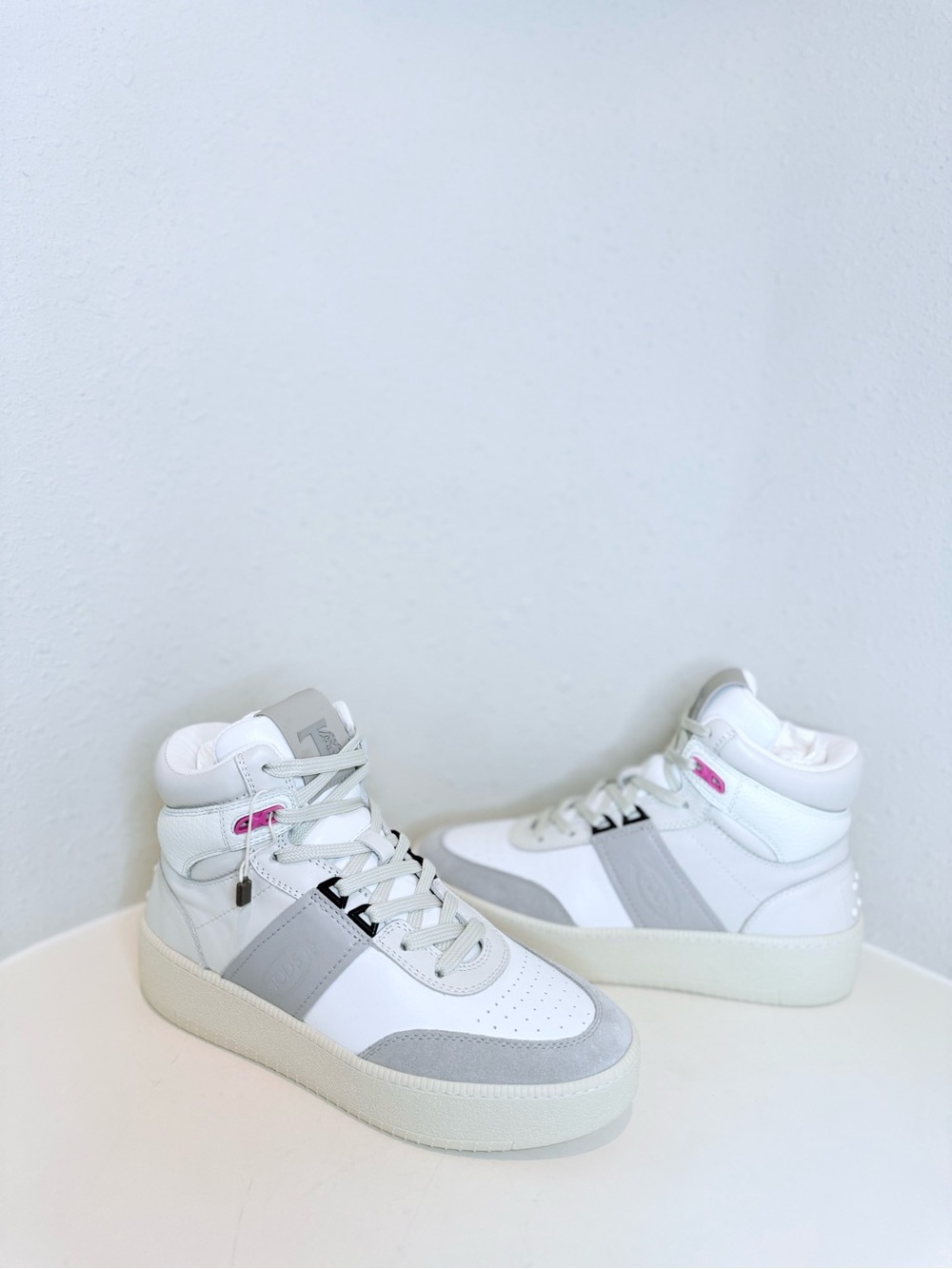 Tod’s Cassetta All Basket High Top White Gray Leather Sneakers Size 7 NIB